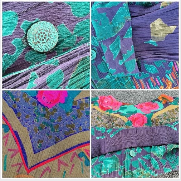 Vintage skirt-pants & short jacket / bright colours / flowers & shapes / purple - Picture 11 of 16